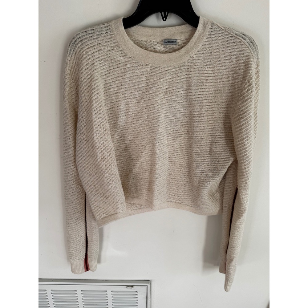 Rachel Comey Baby Alpaca Knit Sweater Womens Cream Cropped‎ Stripe Sleeves